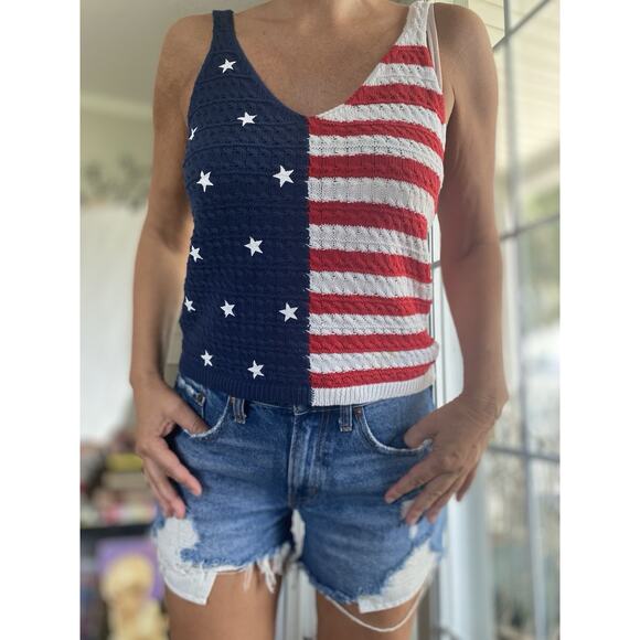 MOON AND MADISON Knit Sweater American Flag sleeveless Cotton Blend Women’s L - Picture 1 of 8